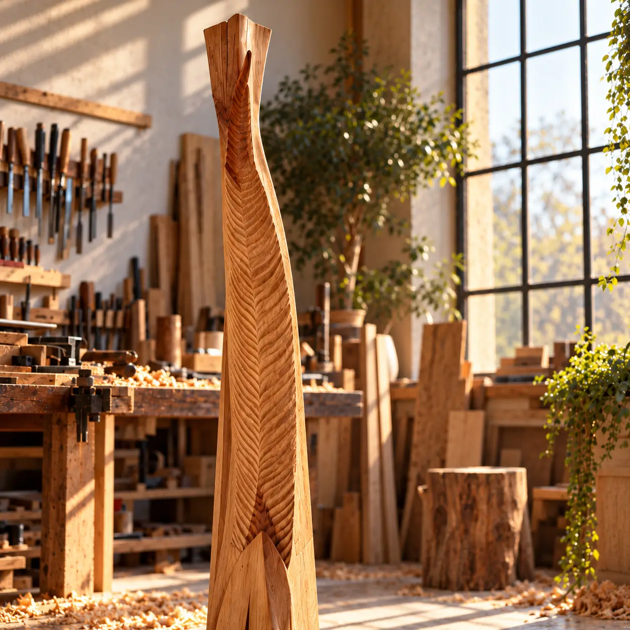 Scultura artistica in legno intagliato nel laboratorio artigianale RadiAnima